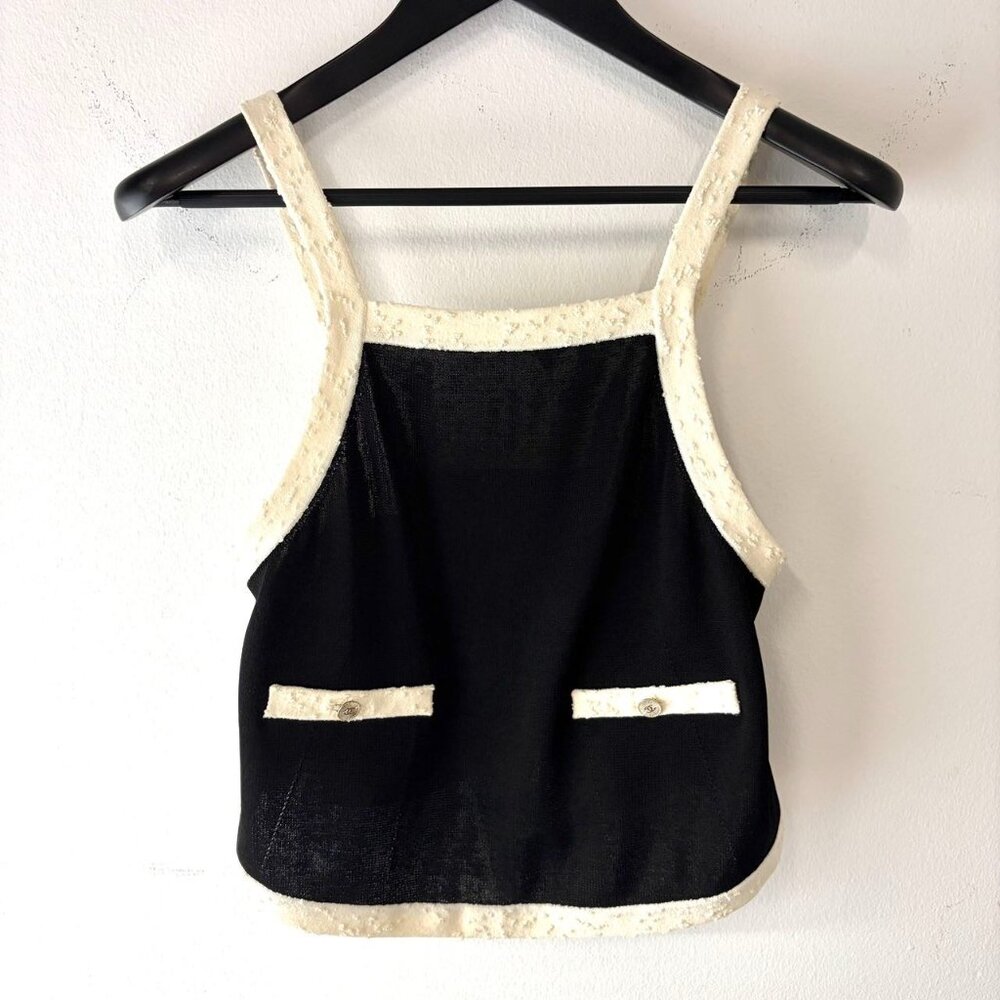 Chanel Knit Top Black Mesh & Chain Detail